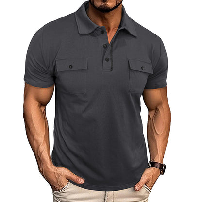 Summer Lapel Button Polo Shirt With Pockets Outdoor Fashion Men DealSniper.net Dark Gray L