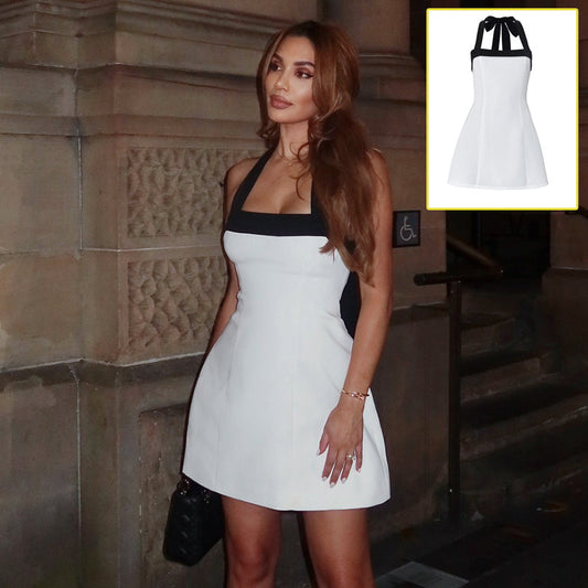 Sexy Black Halter Off Shoulder White Mini Dress Women