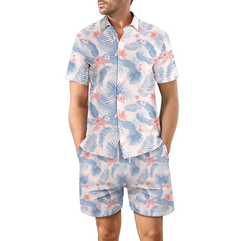 2Pcs Printed Beach Shirt Summer Suit Loose Lapel Button Men DealSniper.net DCS07DXCS3 2XL