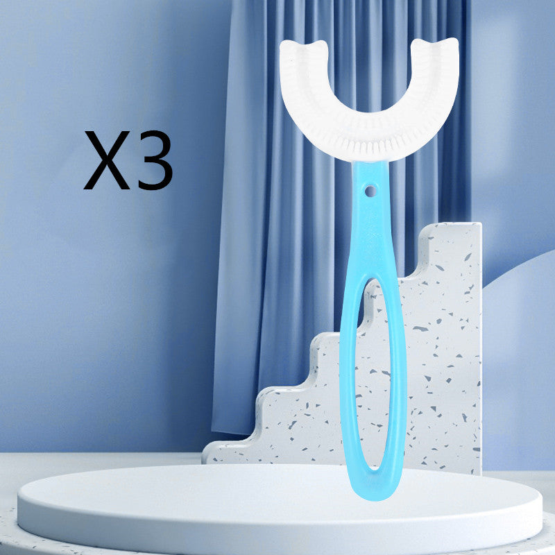Children's U-shaped Food Grade Soft Rubber Toothbrush Health dealsniper-net Long blue 3PCS