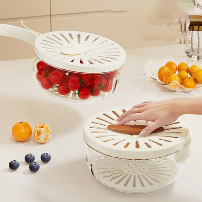 Fruit Drain Basket With Lid Vegetable Washing Bowl