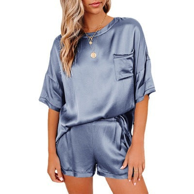 Pajama Set Short Sleeve Sleepwear Women Home Clothing Women dealsniper-net Grey blue 3XL