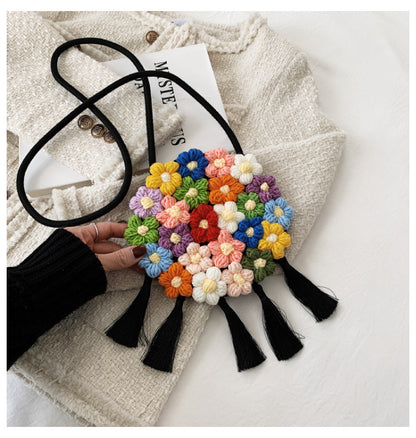 Ethnic Fluffy Bag For Women Round Bag Stylish And Versatile Women dealsniper-net BLACK