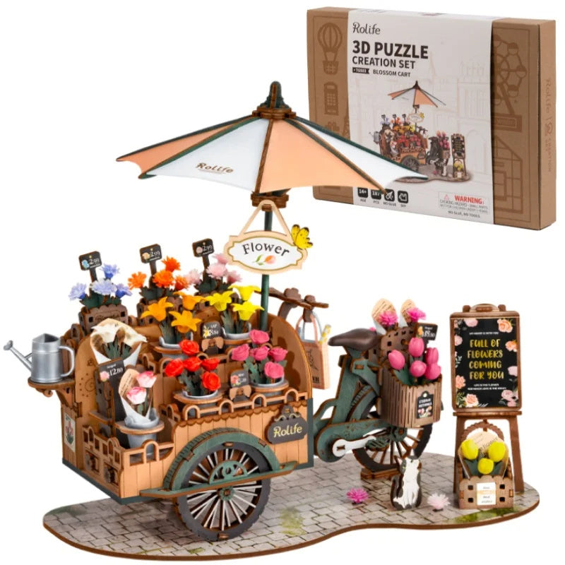 Rolife New Wooden Puzzle Blossom Cart Building Toys Kids dealsniper-net