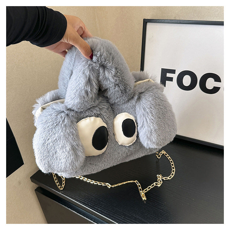 Cute Cartoon Big Eyes Dog Plush Bags For Women Women Gym From House Grey