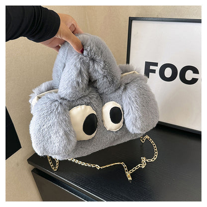 Cute Cartoon Big Eyes Dog Plush Bags For Women Women Gym From House Grey