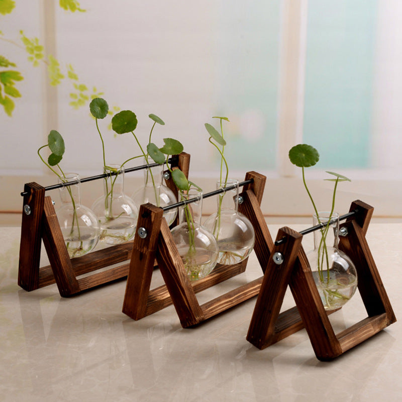 Swing Wooden Stand Hydroponic Plant Container Glass Vase Home DealSniper.net
