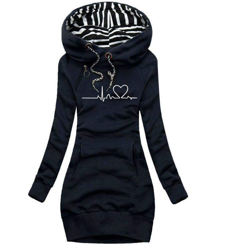 Heart Print Long Clothes Women Hoodie Sweatshirt Pullover Tops Women dealsniper-net Navy blue 2XL