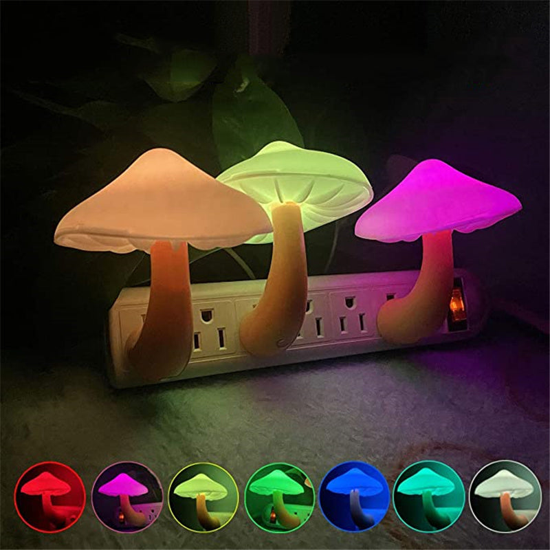 LED Night Light Mushroom Wall Socket Lamp EU US Plug Warm White Home dealsniper-net Mushroom US Colorful