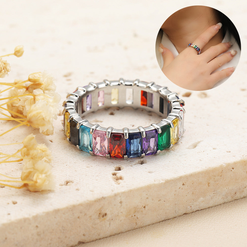 Fashion Diamond-studded Ring Jewelry Light Luxury Minority Colorful Crystals Rings Jewelry dealsniper-net