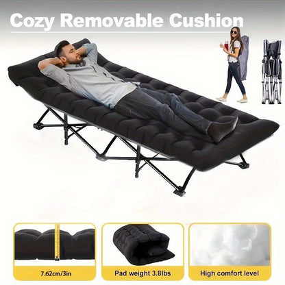 Black Heavy Duty Foldable Camp Cot With Storage Bag Outdoor DealSniper.net