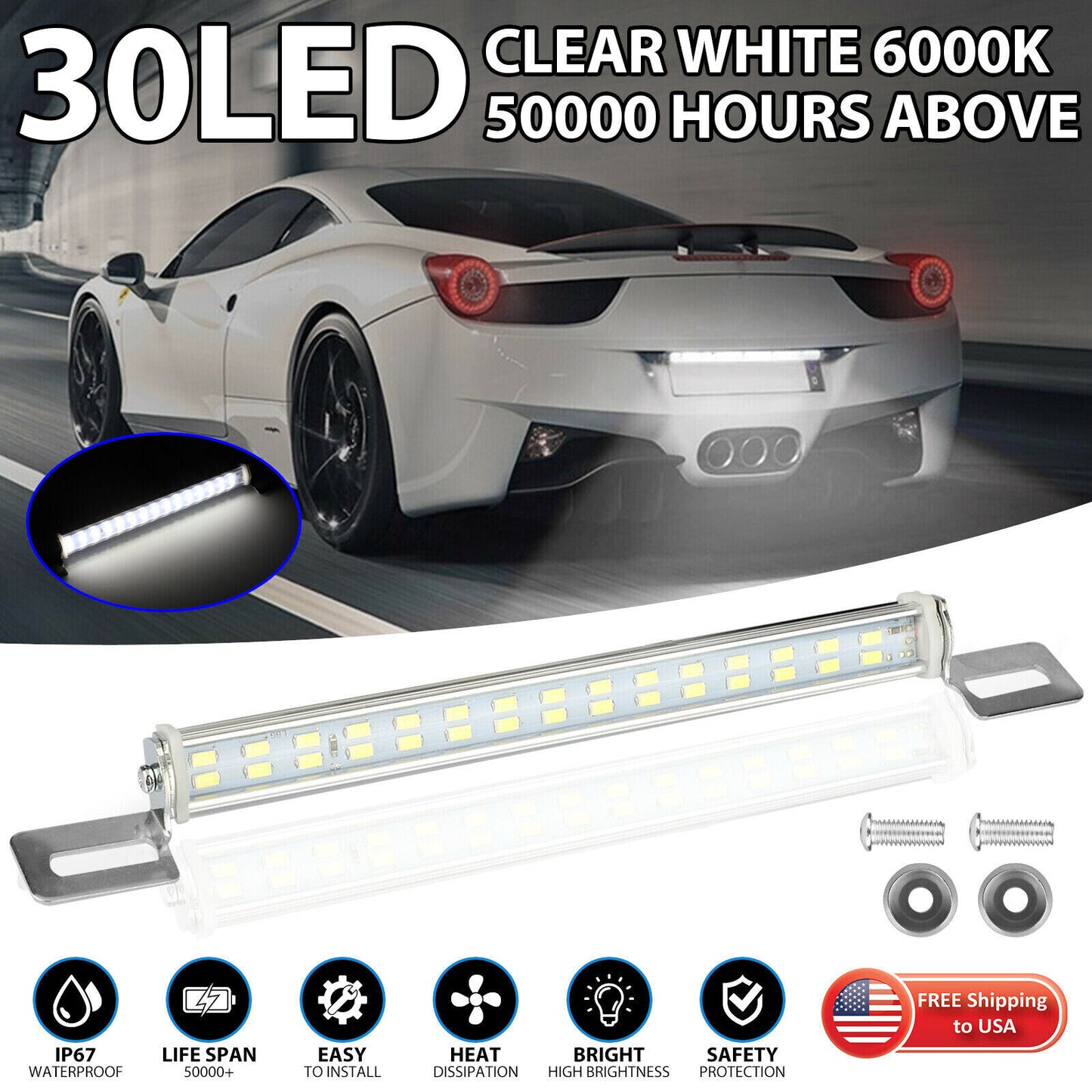 Universal License Plate LED Lamp Back Light Bar For Car SUV Truck RV 6000K White Vehicle dealsniper-net