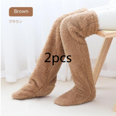 Over Knee High Fuzzy Long Socks Winter Warm Cold Leg Knee Joint Cold-proof Stockings Home Floor Sleeping Socks Men dealsniper-net Brown2pcs Average Size