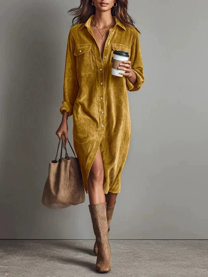 Turn-Down Collar Buttons Chic Casual Dress Women Gym From House