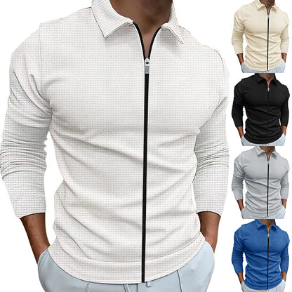 Men's Clothing Waffle Style Zipped Lapel Jacket Outdoor Sports Tops Men dealsniper-net