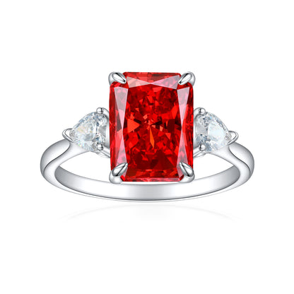 S925 Colorful Rectangular Rhinestone Ring Ins Fashion Jewelry dealsniper-net Chinese Red US Size 10