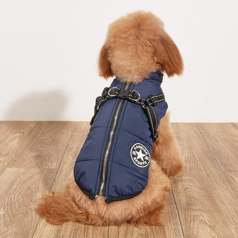 Pet Warm Dog Cotton-padded Clothes Fleece-lined Thickened Reflective Gallus Pets DealSniper.net Blue 2XL