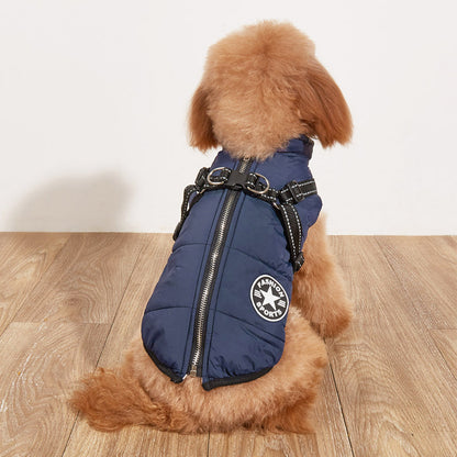 Pet Warm Dog Cotton-padded Clothes Fleece-lined Thickened Reflective Gallus Pets DealSniper.net Blue 2XL