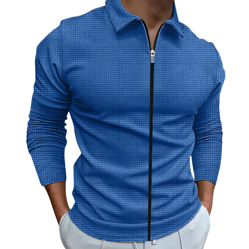 Men's Clothing Waffle Style Zipped Lapel Jacket Outdoor Sports Tops Men dealsniper-net Royal Blue L