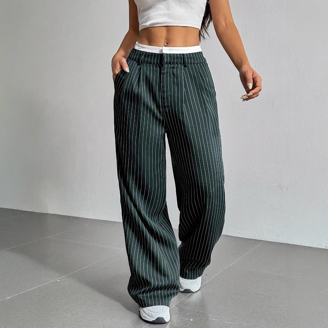 Stripe Printed Trousers Fashion High Waist Straight Leg Pants Women DealSniper.net