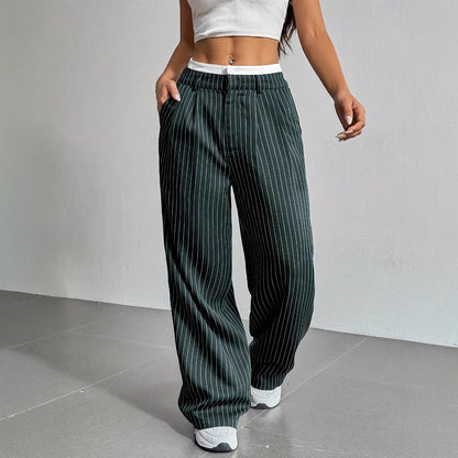 Stripe Printed Trousers Fashion High Waist Straight Leg Pants Women DealSniper.net