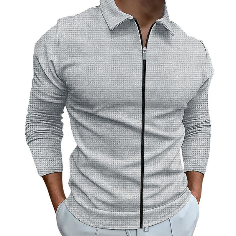 Men's Clothing Waffle Style Zipped Lapel Jacket Outdoor Sports Tops Men dealsniper-net Light Gray L