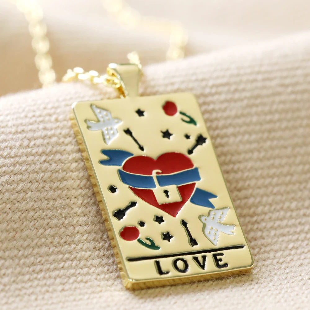 Fashion Jewelry Colorful Oil Necklace Tarot Square Pendant Jewelry dealsniper-net Love Gold