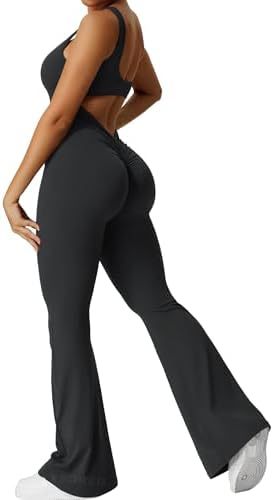 Women Sleeveless Flare Jumpsuits Fitness Yoga Long Pants Women dealsniper-net Black 2XL