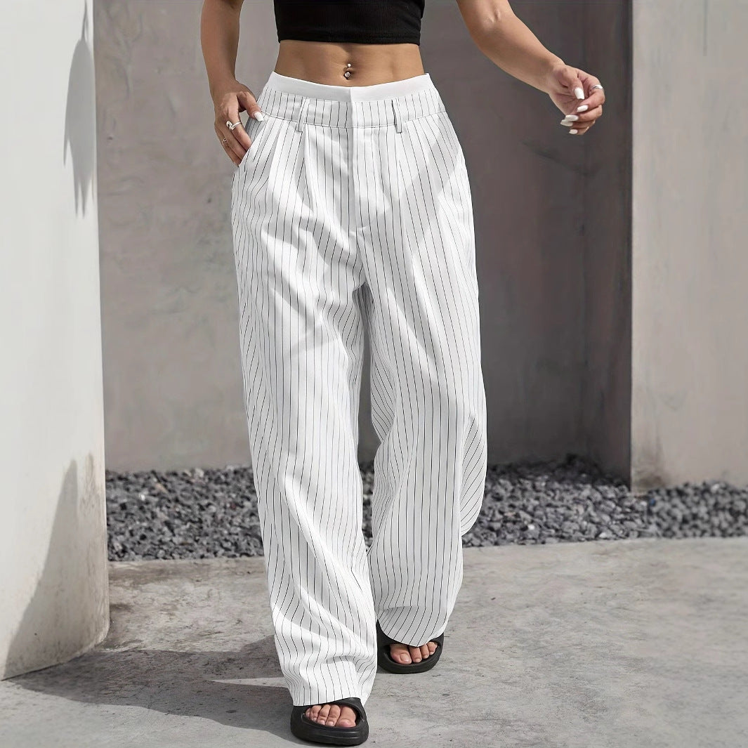 Stripe Printed Trousers Fashion High Waist Straight Leg Pants Women DealSniper.net