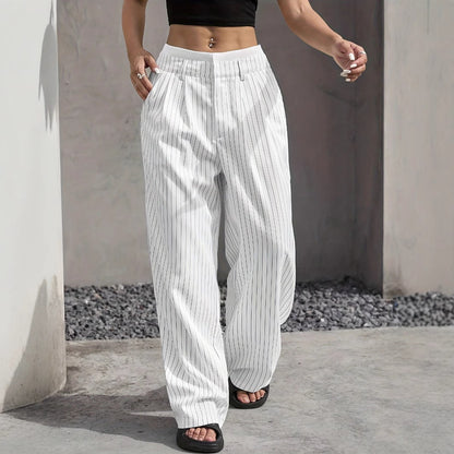 Stripe Printed Trousers Fashion High Waist Straight Leg Pants Women DealSniper.net