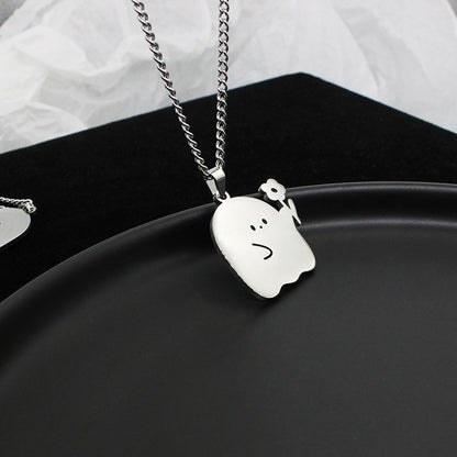 Stainless Steel Cute Ghost Couple Necklace Kawaii Necklace Jewelry dealsniper-net Flower Little Ghost