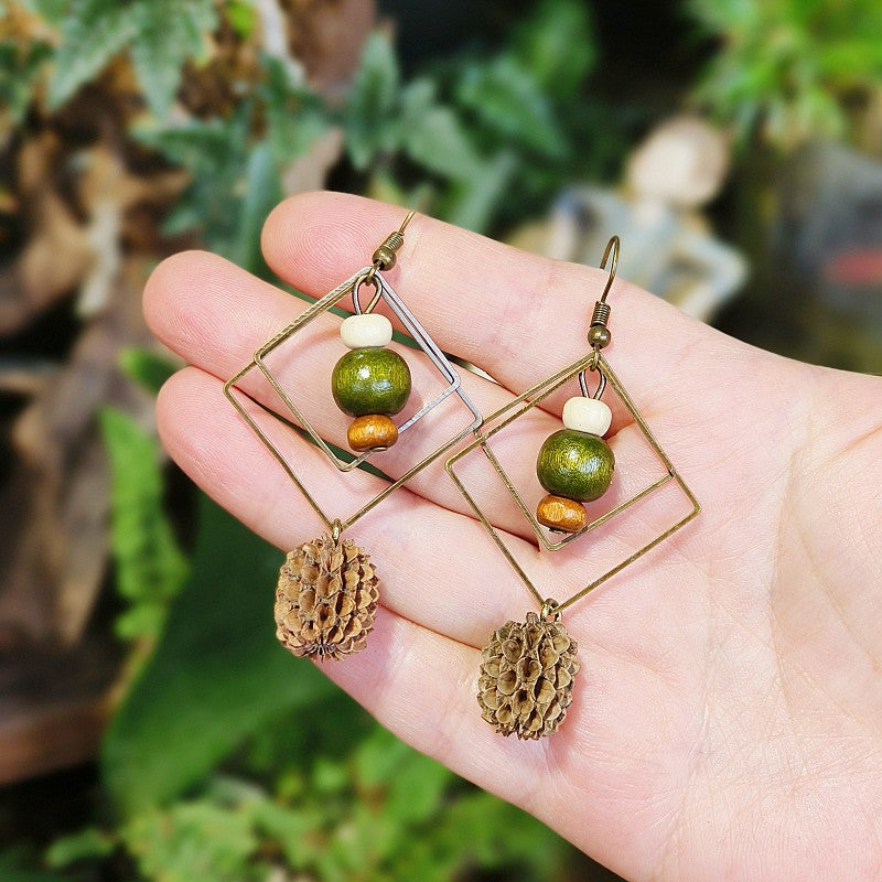 Handmade Retro Mori Style Geometric Earrings Women Jewelry dealsniper-net Small Avocado Style