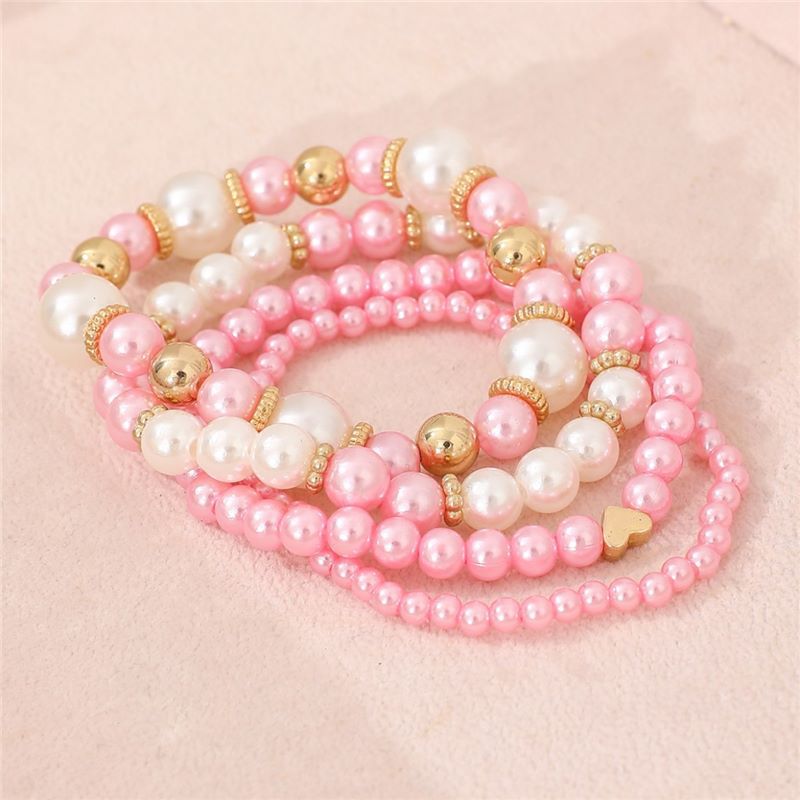 4pcs Set Simple White Faux Pearls Beads Beaded Heart Temperament Bracelet Jewelry DealSniper.net