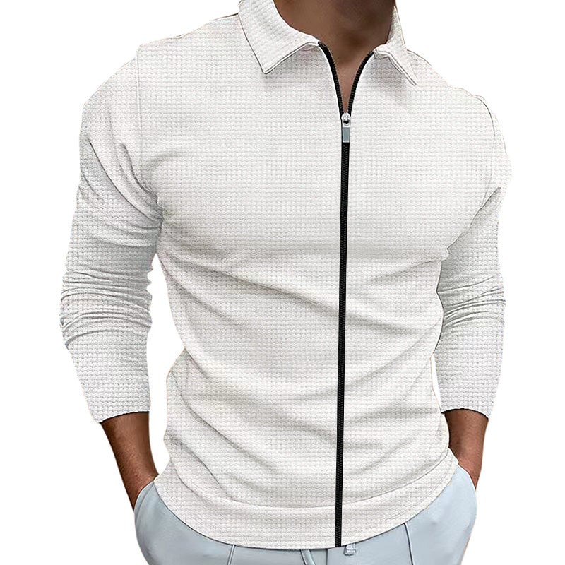 Men's Clothing Waffle Style Zipped Lapel Jacket Outdoor Sports Tops Men dealsniper-net White L