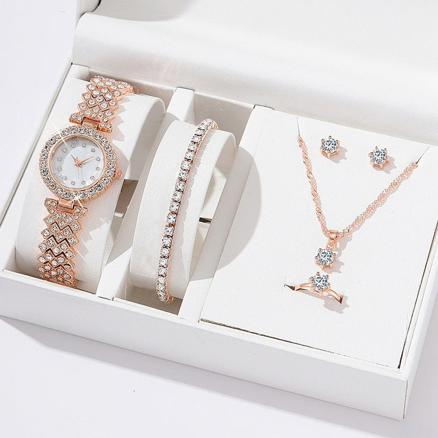 Diamond Women Watches Luxury Fashion Rhinestone Quartz Jewelry dealsniper-net Rose Gold Suit 2