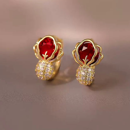 Cabbage Earrings Female Niche Design Temperament Jewelry dealsniper-net Red Real Gold Plating