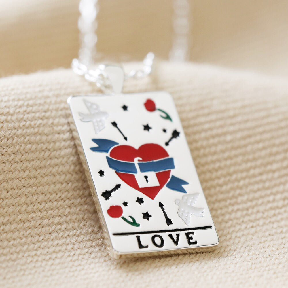 Fashion Jewelry Colorful Oil Necklace Tarot Square Pendant Jewelry dealsniper-net Love Steel