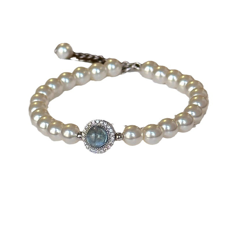 Mercury Silver Natural Freshwater Pearl Aquamarine Bracelet Female Jewelry dealsniper-net