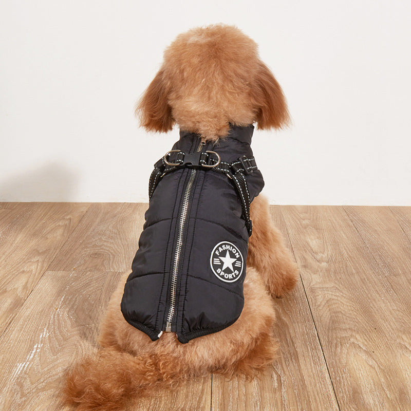 Pet Warm Dog Cotton-padded Clothes Fleece-lined Thickened Reflective Gallus Pets DealSniper.net Black 2XL