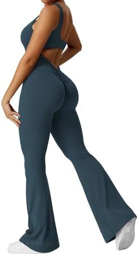 Women Sleeveless Flare Jumpsuits Fitness Yoga Long Pants Women dealsniper-net Dark Green 2XL