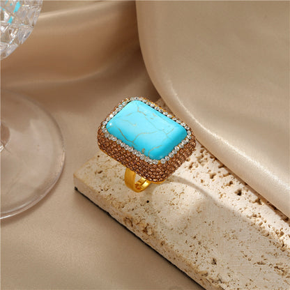 Retro Baroque Natural Pearl Ring Jewelry dealsniper-net K 0616 Turquoise