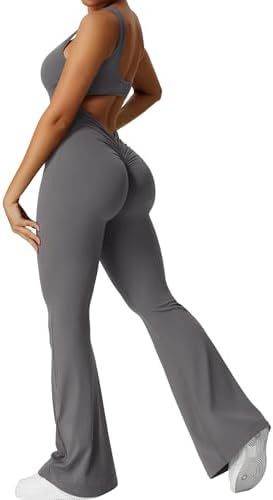 Women Sleeveless Flare Jumpsuits Fitness Yoga Long Pants Women dealsniper-net Dark Gray 2XL