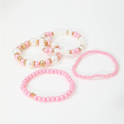4pcs Set Simple White Faux Pearls Beads Beaded Heart Temperament Bracelet Jewelry DealSniper.net