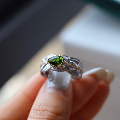 Light Luxury Natural Diopside Feather Ring Jewelry dealsniper-net Diopside Feather Ring