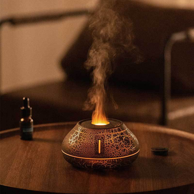 New Humidifier Colorful Simulation Flame Aroma Diffuser House dealsniper-net Cracked Black USb