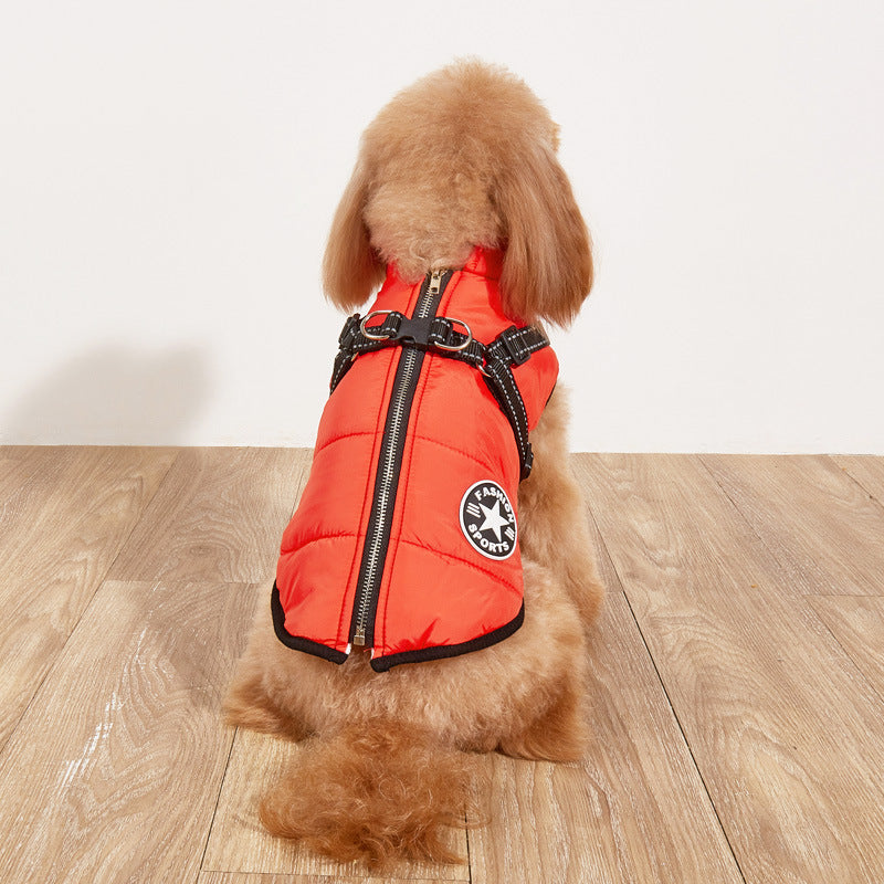 Pet Warm Dog Cotton-padded Clothes Fleece-lined Thickened Reflective Gallus Pets DealSniper.net
