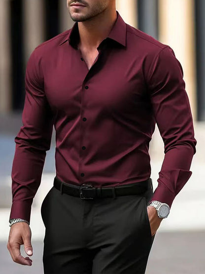 Men's Shirt Business Button Down Shirt Summer Men DealSniper.net Wine Red L