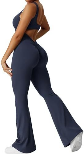 Women Sleeveless Flare Jumpsuits Fitness Yoga Long Pants Women dealsniper-net Dark Blue 2XL