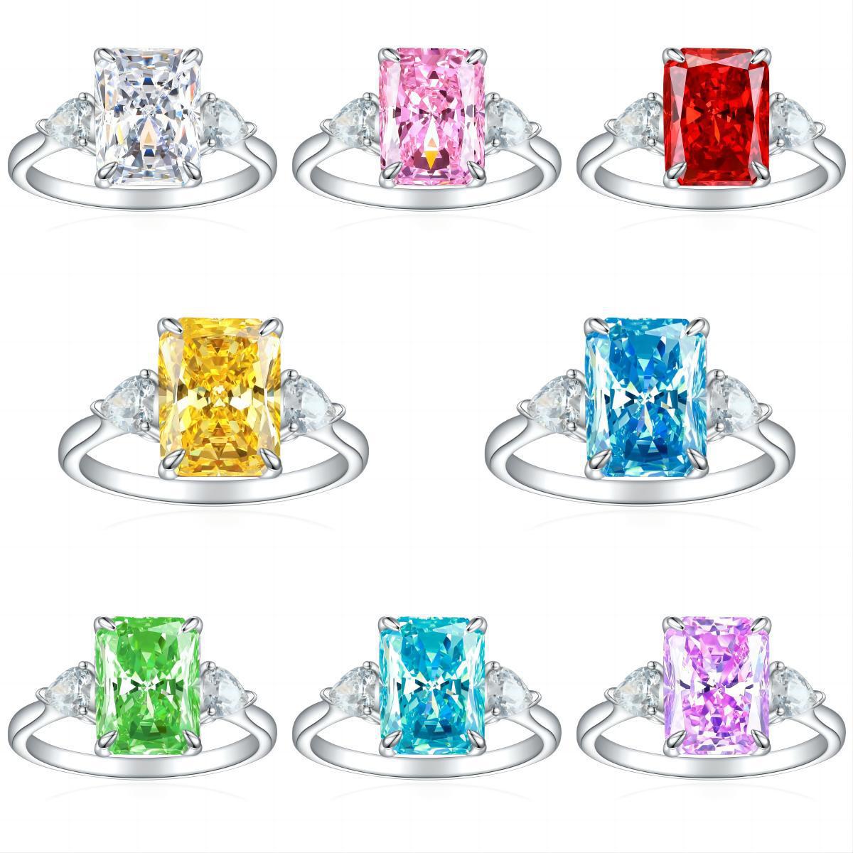 S925 Colorful Rectangular Rhinestone Ring Ins Fashion Jewelry dealsniper-net