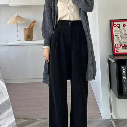 Wide-leg Pants Draping Mop Brown Leisure Corduroy